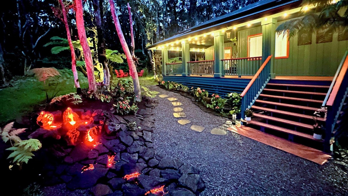 Volcano House | Lush Volcano Retreat- Hot Tub & Lava Water Feature