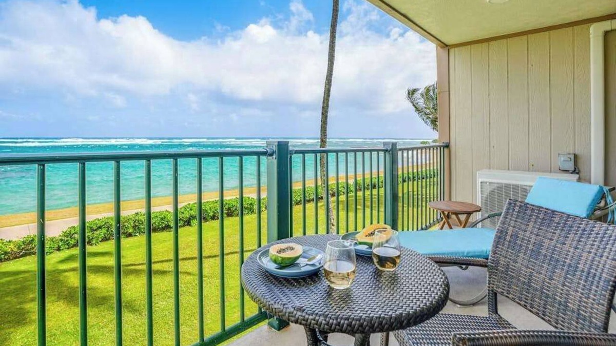 Kapaa Condo | NEW 50 Feet from the Beach at an Oceanfront Kapaa Condo