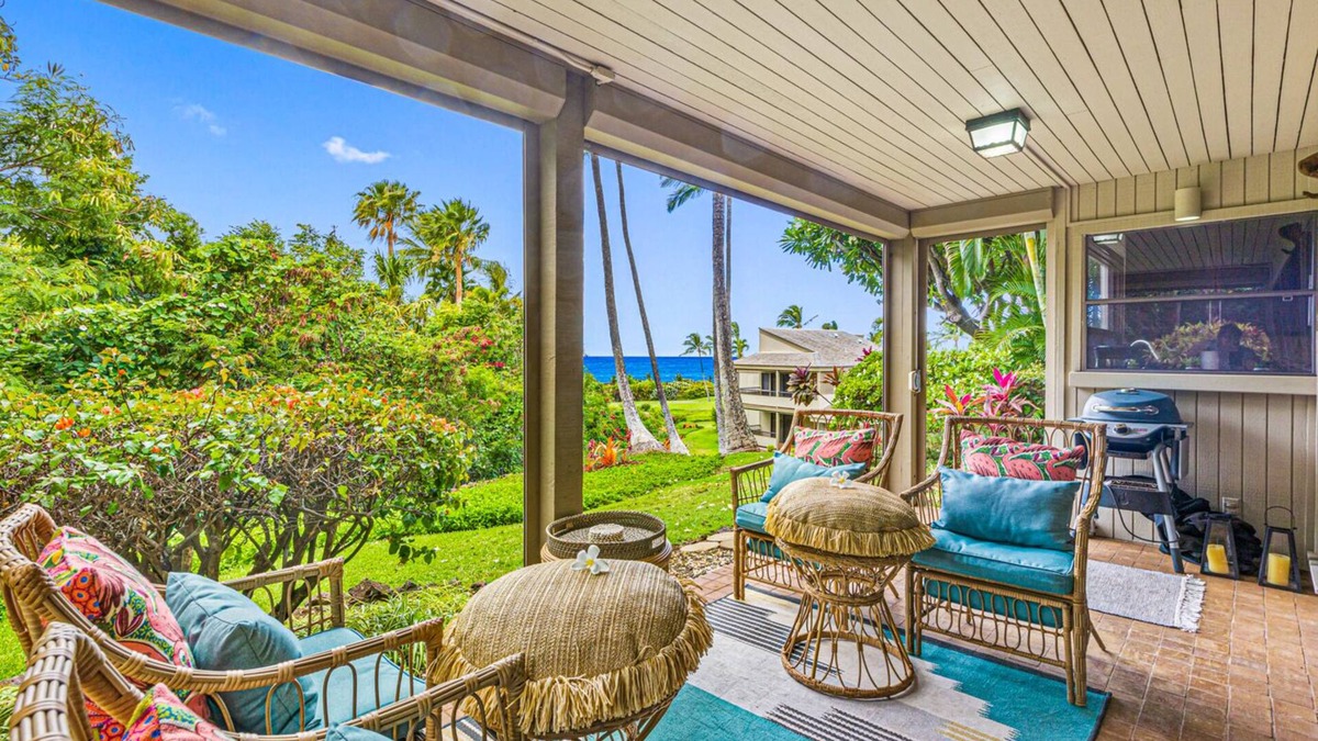 Wailea Condo | New Designer Furnishings Partial Ocean View Ground Floor 2 Bedroom Residence