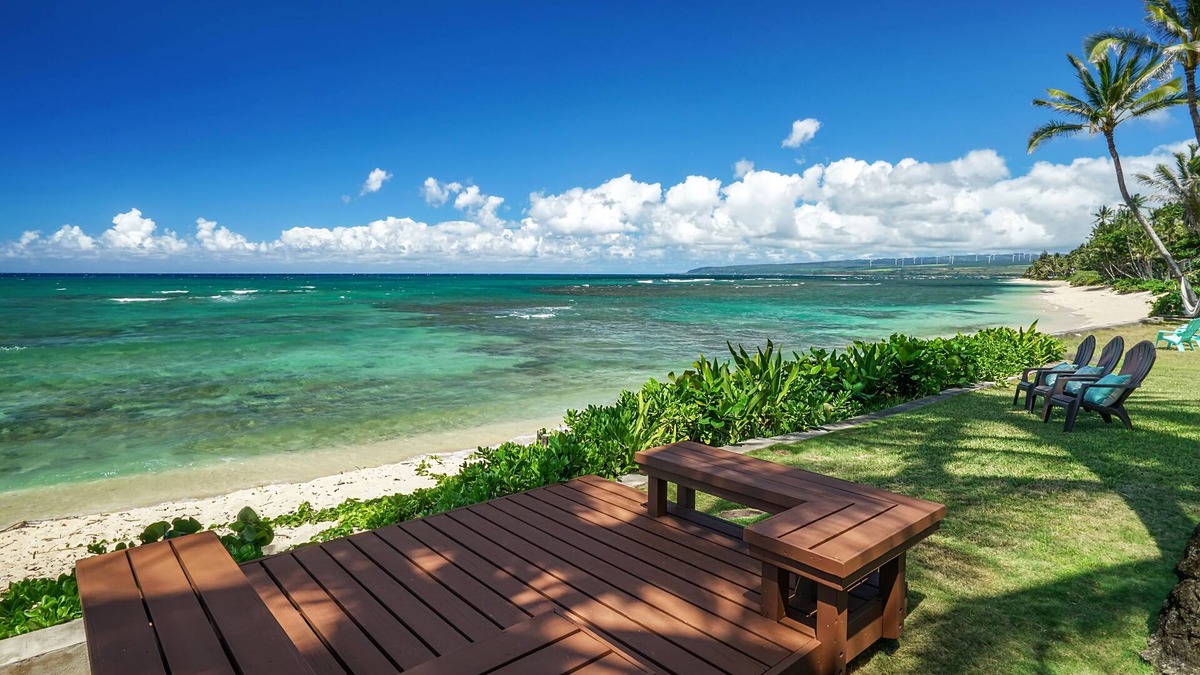 Mokuleia House | Oceanfront Family Escape w/A/C, Large Yard and Sunset Deck