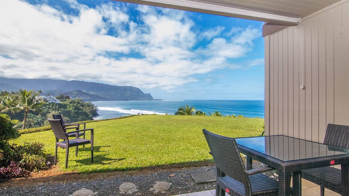 Princeville Condo | Pali Ke Kua #118: Ocean views from every room and gorgeous Bali Hai sunset!