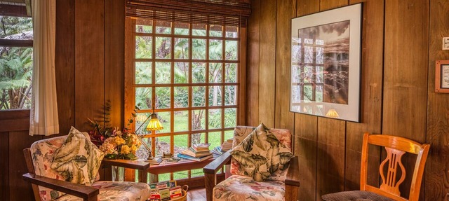 crater rim cabin garden view