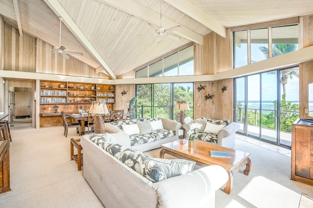 Anahola House | Beachfront estate with ocean views, private hot tub, beach gear & enclosed yard