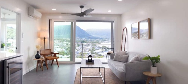 Elegant luxurious hillside retreat with awe inspiring panoramic ocean and mountain views. 90 day minimum rental.
